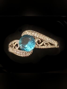 NEW Blue Topaz Stamped 925 Sterling Gemstone Ring, XL Sz 10.5 Round Stone, WOW💙